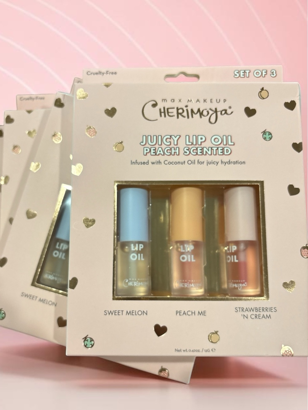 CHERIMOYA Juicy Lip Oil Trio - Pink, Peach & Clear Hydration